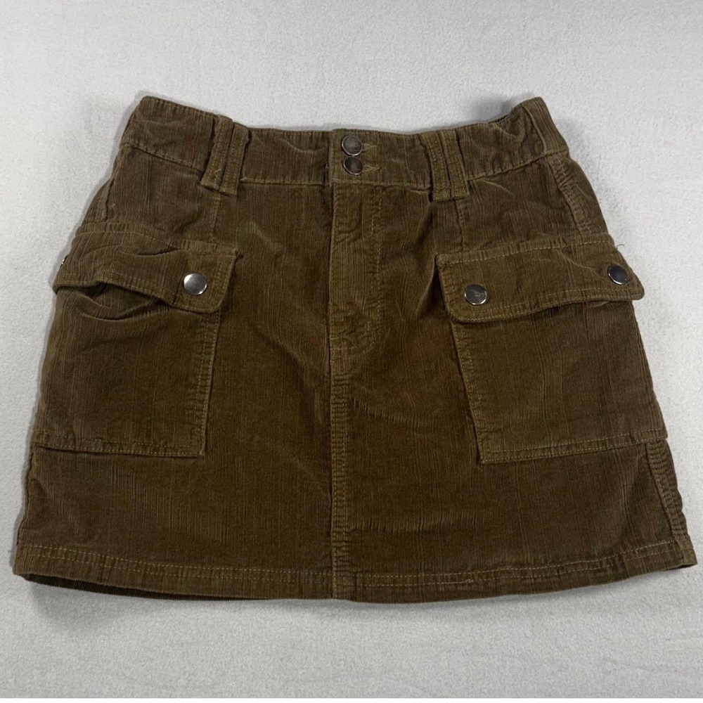 Y2K Corduroy Mini Skirt Women XS Olive Green Excellent